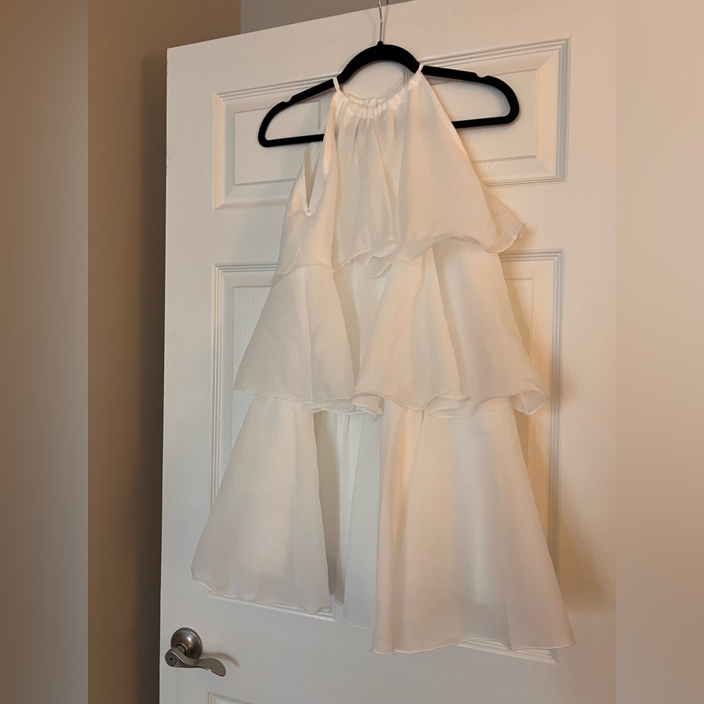 Girls White Tiered Halter Dress